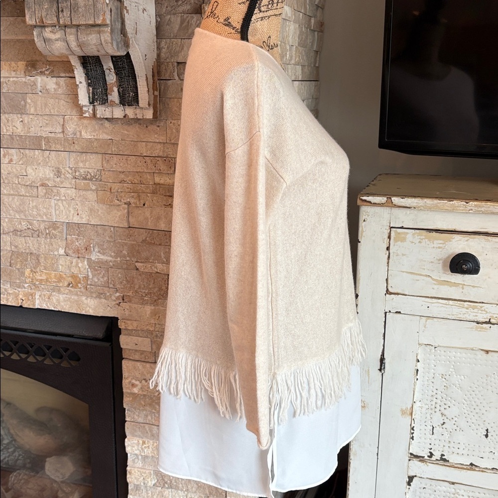 tyler boe 100% cashmere layered fringe sweater tunic in a pearl beige color - Picture 8 of 16